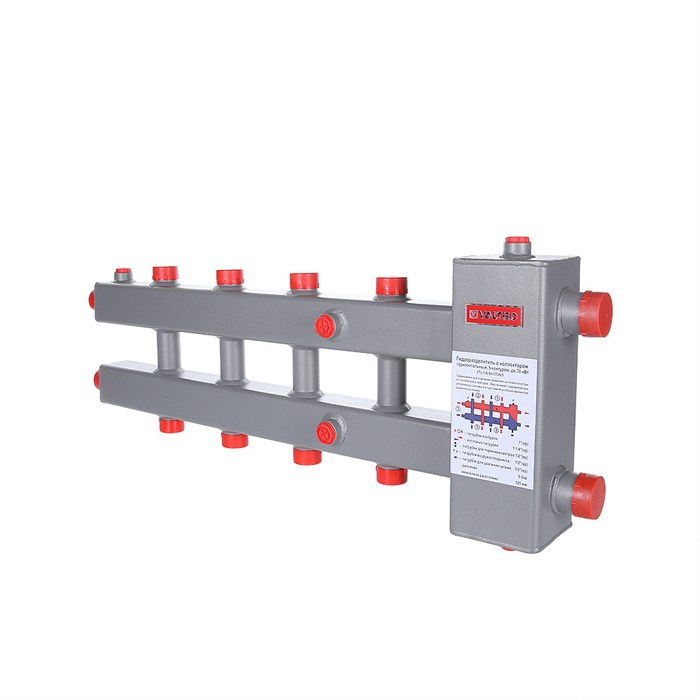 Гидроразделитель с коллектором, гориз., 5 контуров, до 70 кВт, 1.1/4" наруж. х 1" наруж. VTc.100.SH.070605 - фото 14647