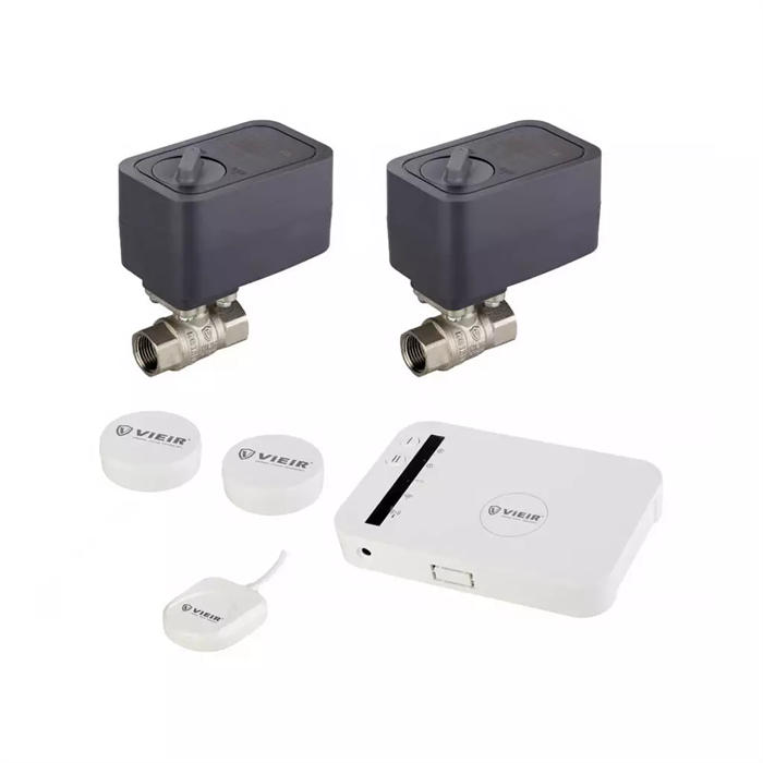Система контроля протечки воды 1/2" VIEIR VR14-1 (1 проводной + 2 беспроводных датчика) VR14-1