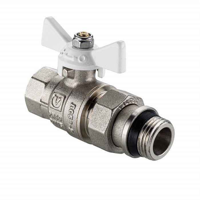 Кран шаровой Valtec BASE-ГОСТ с полусгоном   1/2" вн.-нар. с доп. уплотнением (белая рукоятка) VT.227S.NRW.04
