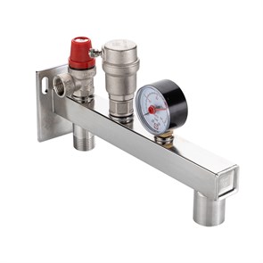 Группа безопасности VALTEC, нержавеющая сталь 3/4", манометр 0-4 бар VT.495.SS.03
